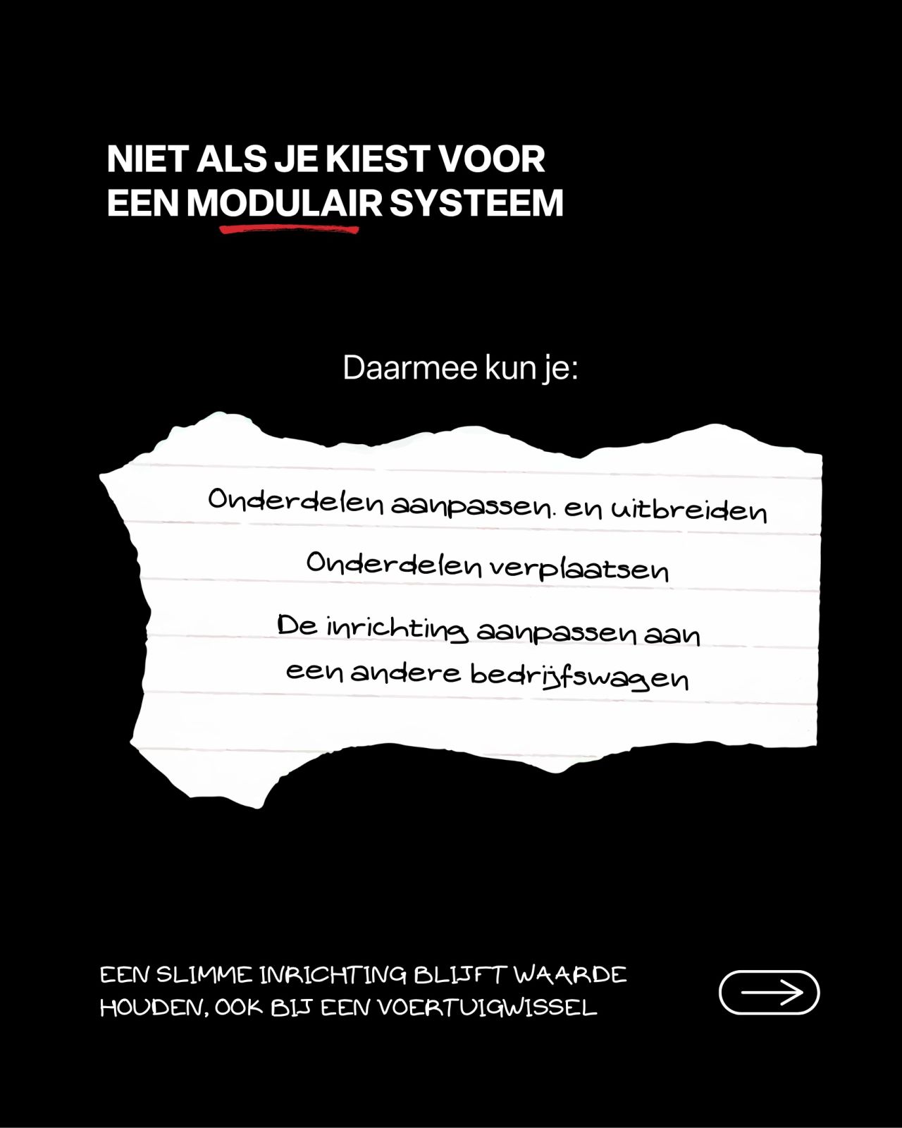 Modulaire bedrijfswageninrichting aanpassen en hergebruiken
