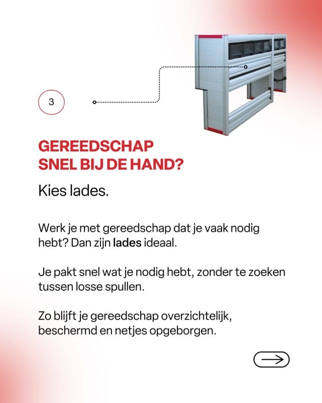 Lades voor gereedschap in een bedrijfswageninrichting